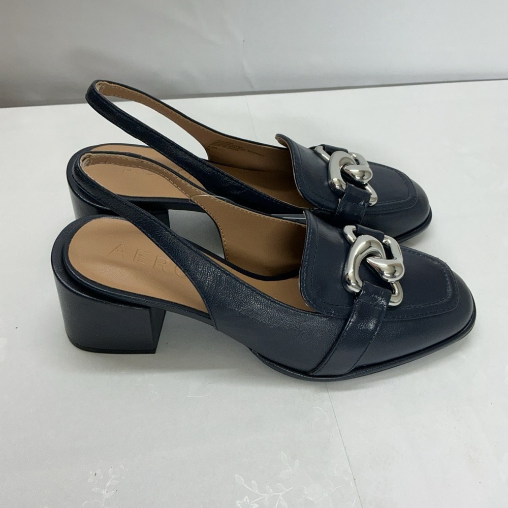 AEROSOLES Navy Slingback Heels with Silver Accent